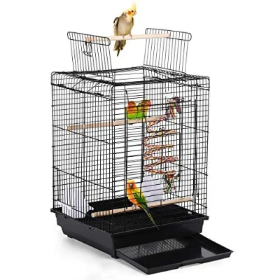 Image of Yaheetech Metal Open Top Bird Cage for Small Parrot Finch Canary Parakeet Cockatiel Travel Black