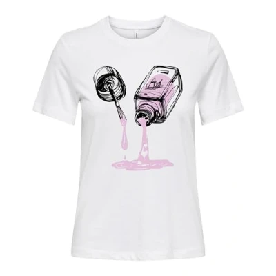 Image of ONLY Women&#039;s Onlhenny Life Reg S/S Top Box JRS T Shirt, White, Large