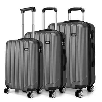 Image of Kono Fashion Travel Luggage Set of 3 Piece Hard Shell Light Weight ABS Suitcase with 4 Spinner Wheels (Grey)