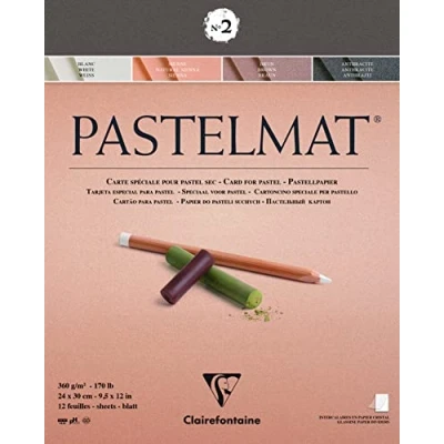 Image of Clairefontaine Ref 96007C Pastelmat Pastel Card Pad No.2 (12 Sheets) 360gsm 24 x 30cm Assorted Colours Specially Formulated For Use With Pastels
