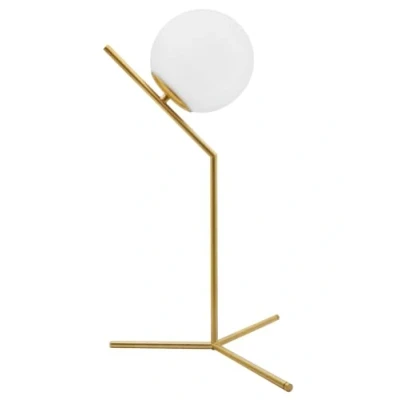 Image of Art Deco Opal Globe Table Lamp Brass Frosted Glass Ball Bedside Desk H3119