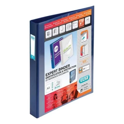 Image of Elba Vision Ring Binder PVC Clear Front Pocket 4 D A3 Portrait 30mm Blue Ref 400009731 [Pack 2]+Finchley Pen Free