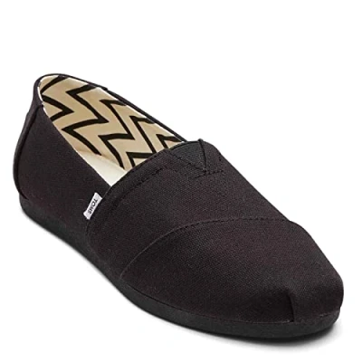 Image of TOMS Women&#039;s Alpargata Loafer Flat, Black/Black Wide Recycled Cotton Canvas, 9 UK