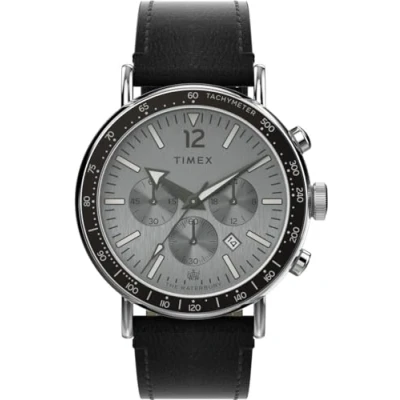 Image of Timex Standard Chrono Mens Black Watch TW2W47400 Leather (archived) One Size