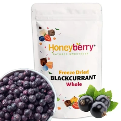 Image of Freeze Dried Whole Blackcurrants 250g 100% Pure and Natural Fruit Dehydrated Perfect for Baking, Snacking, Cake Decorating Desserts, Cocktail Garnish Drinks