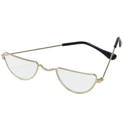 Image of Deluxe Santa Claus Half Moon Spectacles Glasses Gold Father Christmas Harry Wizard Fancy Dress Steampunk Glass Lens Metal Frame
