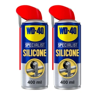 Image of WD 40 Specialist Silicone Spray Lubricant Twin Pack 2 x 400ml Cans Versatile All Weather Protection for Extended Tool Life, Repels Moisture, Dust, and Grime Smart Straw Applicator Included