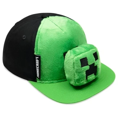 Image of Minecraft Boys Baseball Cap with Removable Plush Accessory Gamer Gifts (Green/Black)