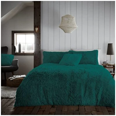 Image of GC GAVENO CAVAILIA Teddy Fleece Duvet Cover Double, Cuddle Fluffy Bedding Set, 3Pcs Thermal Warm Quilt Covers, Green