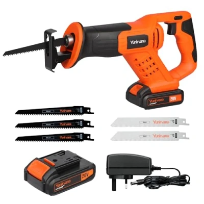 Image of Yunirvana 20V Cordless Reciprocating Saw, 0 3000 SPM Variable Speed, Tool Free Blade Change, Includes 3 Wood Blades &amp; 2 Metal Blades, with 2000mAh Battery Fast Charger