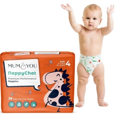 Image of Mum &amp; You Eco Friendly Baby Nappies, Size 4 Nappies (8 14 KG), 38 Count, Dermatologically Tested Nappy, 12 Hr Leak Protection with Wetness Indicator, Rash Free Diapers, Day Night Time