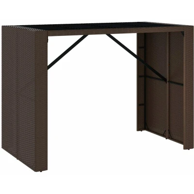 Image of vidaXL Bar Table with Glass Top Brown 145x80x110 cm Poly Rattan