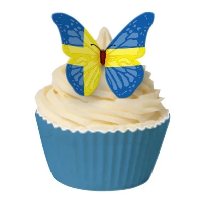 Image of Pack of 24 Edible Pre Cut Wafer Decorations Swedish Flag Butterfly 201 345 by CDA Products