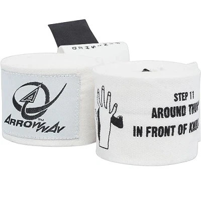 Image of ArrowWay Instructional Hand Wraps w/Printed Directions for Boxing &amp; MMA 142&quot; Meister Elastic White