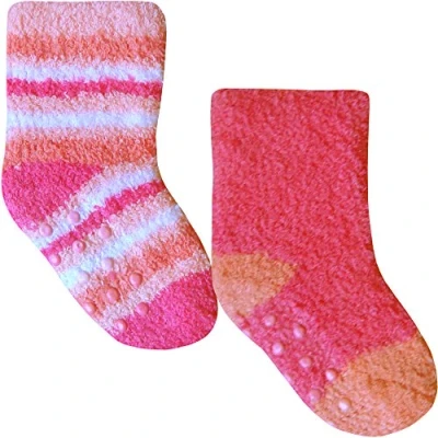 Image of TeddyT&#039;s Baby Girls Super Soft &amp; Fluffy Cosy Gripper Socks (2 Pair Pack) (UK Infant Shoe 0 2.5 (Euro 15 18), Pink Peach)