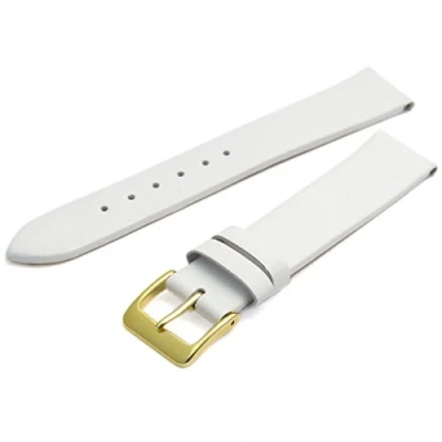 Image of Fine Calf Leather Watch Strap Band 18mm White with Gilt (Gold Colour) Buckle. Free Spring Bars (Watch Pins)