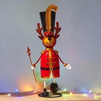 Image of Marco Paul Christmas Snowman Santa Reindeer Figurine Winter Decorations Xmas Novelty Metal Decoration Hand Painted, Cracker Stocking Filler (metal deer)