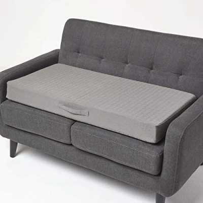 Image of HOMESCAPES Grey Quilted 2 Seater Booster Cushion with Removable Cover 100 cm Long 10cm Deep Firm Orthopaedic Foam for Two Sofa Seat Pad Soft 100% Cotton Washable