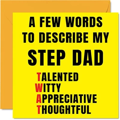 Image of Rude Birthday Cards for Step Dad Few Words Describe Tw*t Joke Happy Card from Son Daughter, Banter Gifts, 145mm x Offensive Father&#039;s Day Greeting Gift