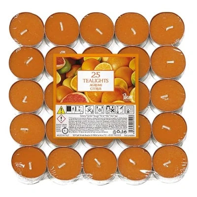 Image of Price&#039;s Petali Brand Scented Tealights 25 Pack 4 Hour Burn Time Available in Multiple Scents (Citrus)