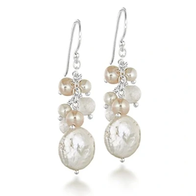 Image of Tuscany Silver Women&#039;s Sterling Pearl and Rose Quartz Drop Earrings