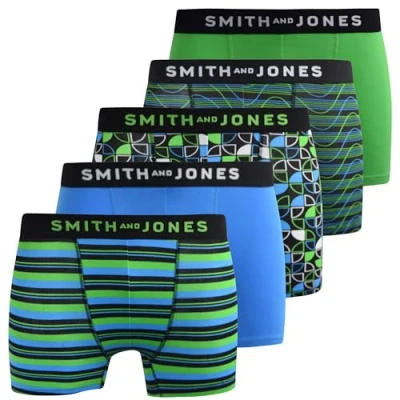 Image of SMITH &amp; JONES mens boxers multipack of 5, stretch cotton men’s boxer shorts, comfortable underpants for men, colourful and black underwear trunks, multi pack man briefs(S, Riggon)