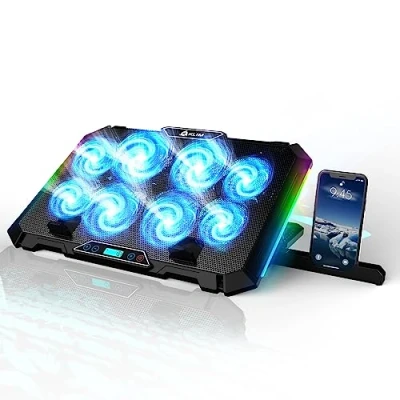 Image of KLIM V8 Gaming Laptop Cooling Pad with 8 Fans + Cooler Stable RGB Stand Fan Compatible up to 17 Inch 2 USB Ports Mobile Phone Holder New Version 2024