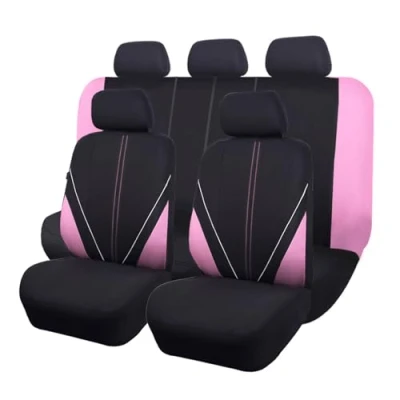 Image of Flying Banner Universal Breathable Mesh Cloth Car Seat Covers Full Set Airbag Compatible Protector (Black and Pink)
