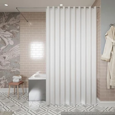 Image of Croydex Hookless Textile White Shower Curtain, No Curtain Rings Required, 1800 x 1800mm (WxL)