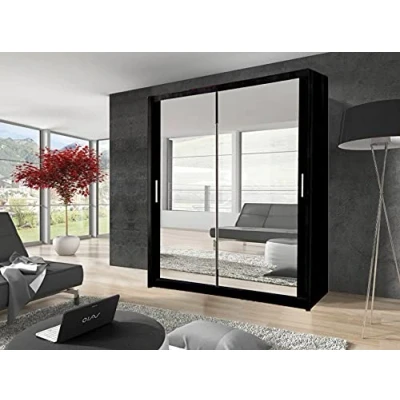Image of Milan Modern 150cm Width 216cm Height 62cm Depth Full Mirror sliding door wardrobe (Black)