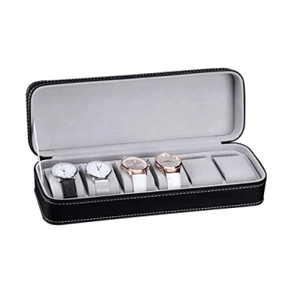 Image of Guolich Watch Storage Box Display Holder Case PU Leather Jewelry Bracelet Collection Organiser with Zipper (6 Slots)