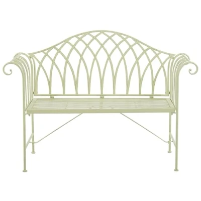 Image of Vintage Garden Bench Pistachio Light Green Metal Flared Armrests 2Seater Milazzo