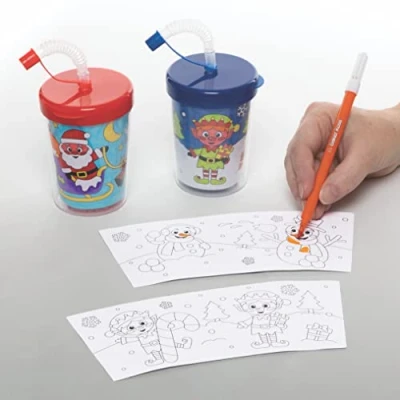Image of Baker Ross FC148 Christmas Colour In Cups for Kids Pack of 3, Bendy Straws Children, Colouring Activities Kids, Crafts to Decorate and Use