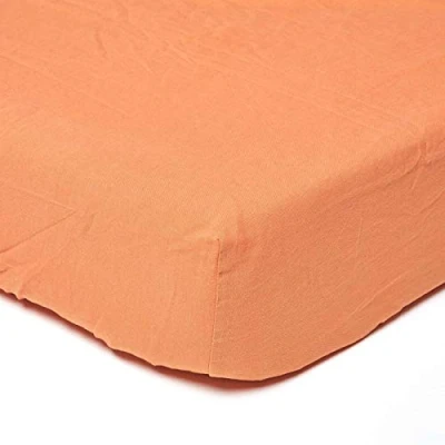 Image of HOMESCAPES Luxury Soft Linen Fitted Sheet Plain Burnt Orange Textured Natural French Flax Fibre &amp; Pure 100% Cotton Blend, Super King Size (30 cm Deep)