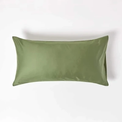 Image of HOMESCAPES Moss Green Organic Cotton King Size Pillowcase 400TC 600 Thread Count Percale Equivalent Housewife Pillow Case Pack of 4