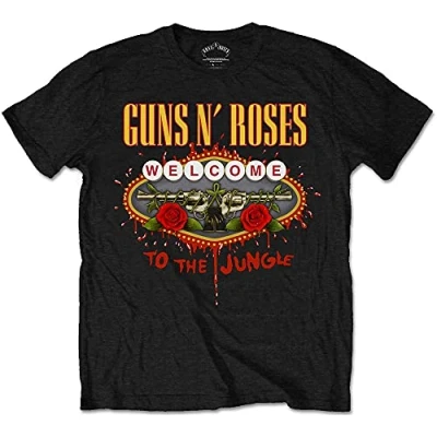 Image of Rockoff Trade Men&#039;s Guns N&#039; Roses Welcome to the Jungle T Shirt, Black (Black Black), Small