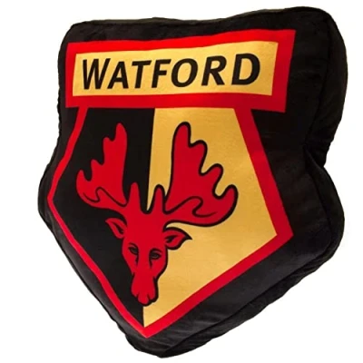 Image of Watford FC Crest Cushion. Officially Licenced Hornets Badge Style In Yellow/Black