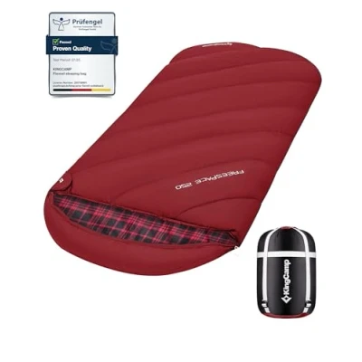Image of KingCamp XL Wide Sleeping Bag for Adult 2 3 Season Flannel Liner Large Plus Size Single Warm Waterproof Lightweight Camping Hiking Backpacking Outdoor with Compression Sack 220x100cm