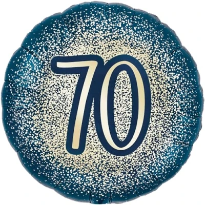 Image of 18&quot; Metallic Glitter Happy 70th Birthday Navy Gold Foil Balloon