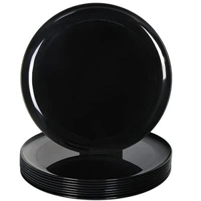 Image of Youngever 9 Pack 25CM Re usable Plastic Plates, Large Dinner Set of (Black Color)