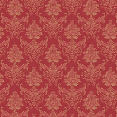 Image of MyTinyWorld Dolls House Miniature Light Red on Leaf Damask Wallpaper