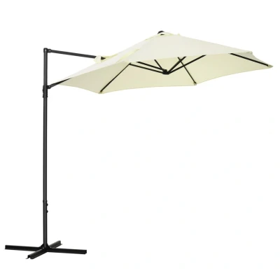 Image of Outsunny 2.5M Garden Cantilever Parasol with 360 Rotation, Offset Roma Patio Umbrella Hanging Sun Shade Canopy Shelter Cross Base, Beige