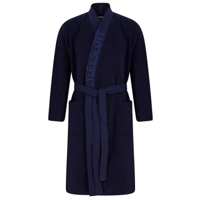 Image of Lyle &amp; Scott Men&#039;s Chuck Bathrobe Luxurious Dressing Gown with Jacquard Branded Collar (XL, Regular, Peacoat)