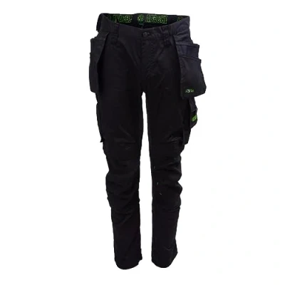 Image of Apache Workwear Bancroft Slim Fit Trouser Black/Grey Size 31 Leg 30 Waist Holster Pockets Twin Velcro Tool Holder Knee Pad 3D Stretch and Cordura Fabric