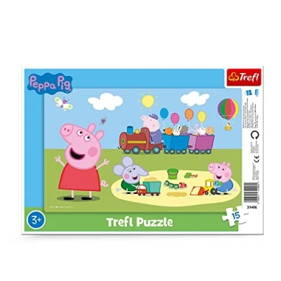 Image of Trefl 42003 Triff die lustige Wutz 3 in 1: EIN Puzzle 15 sehr großen Teilen Ausmalbuch Ausmalspiel Ausmalpuzzle mit Märchenfiguren Spaß für Kinder ab 2 Jahren, Peppa Pig
