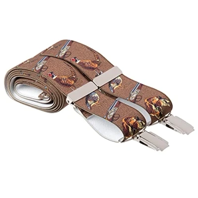 Image of Brown Country Trouser Braces 4 Clips X 35mm Wide Adjustable Silver 44 Inches (Standard (44 Long), Brown)