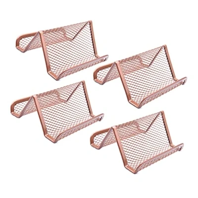 Image of Hoshen Metal Mesh Business Card Holder, Desk Display Holder for Office (Rose Gold, 4 Pack)