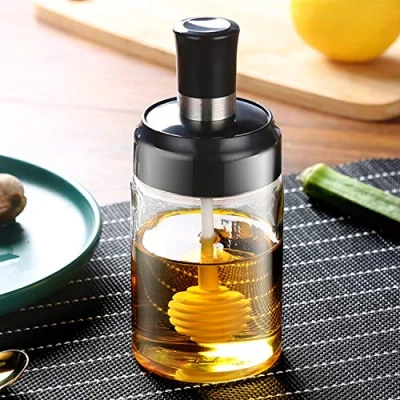 Image of Spice Jar + Spoon/Dipper/Brush Condiment Storage Seasoning Bottle Container Kitchen Oil Brush Honey Food Box (Honey)