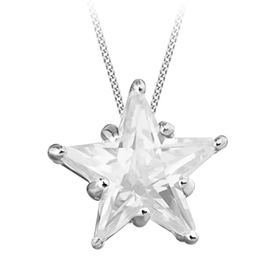 Image of Tuscany Silver Women&#039;s Sterling White Cubic Zirconia Star Pendant on Adjustable Curb Chain of 41cm/16&quot; 46cm/18&quot;