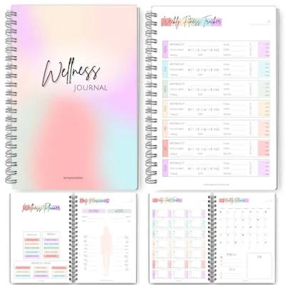 Image of Wellness Journal 90 Day Health, Fitness, Gratitude, Mindfullness, Wellbeing, Habit, Goals, Diet &amp; Food Tracker A5 Pastel Rainbow